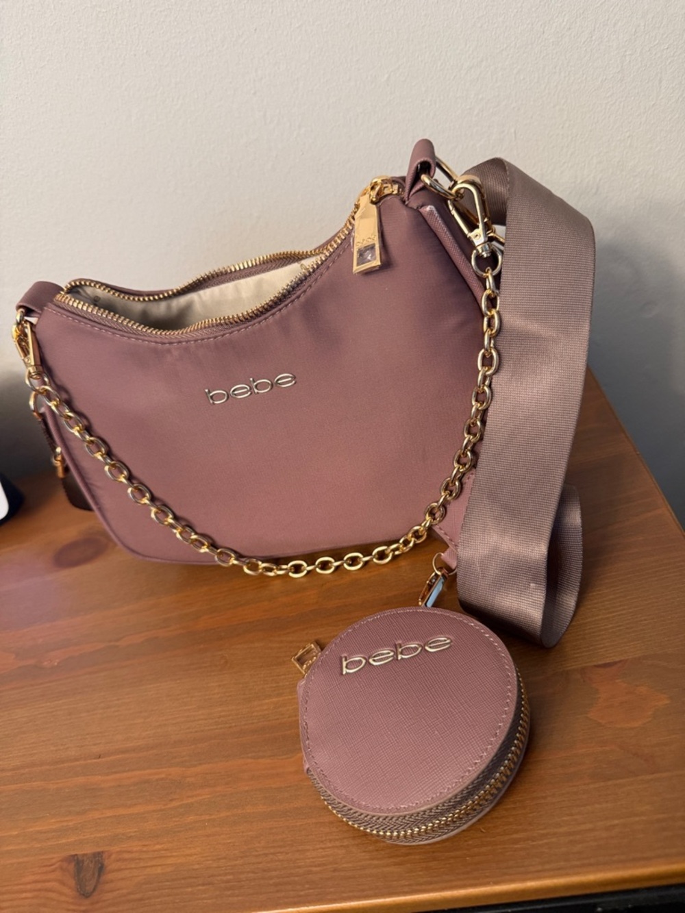 bebe Dusty Mauve Shoulder Bag with Detachable Coin Pouch